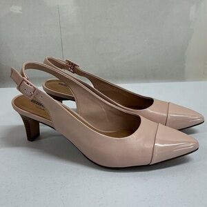 Clarks Collection Cushion Soft Slingback Heels Nude Blush Leather Women’s 9.5